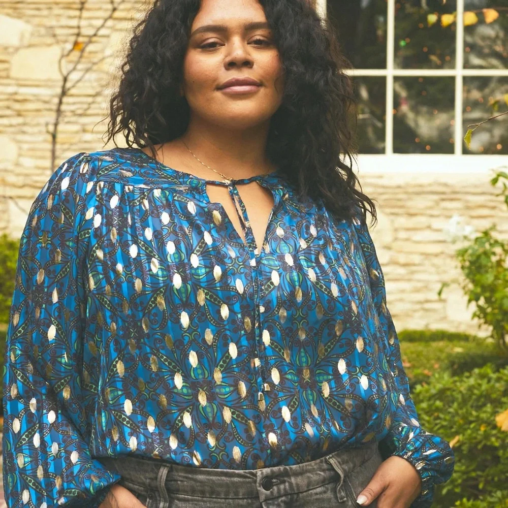 NWT The Odells going-out blouse, sheer w/ gold metallic accents, size 3X - Picture 3 of 8